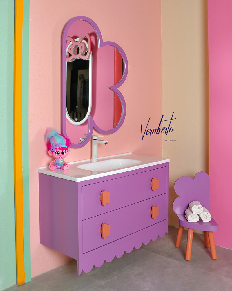 کابین روشویی کودکانه طرح گل بنفش - Image 4